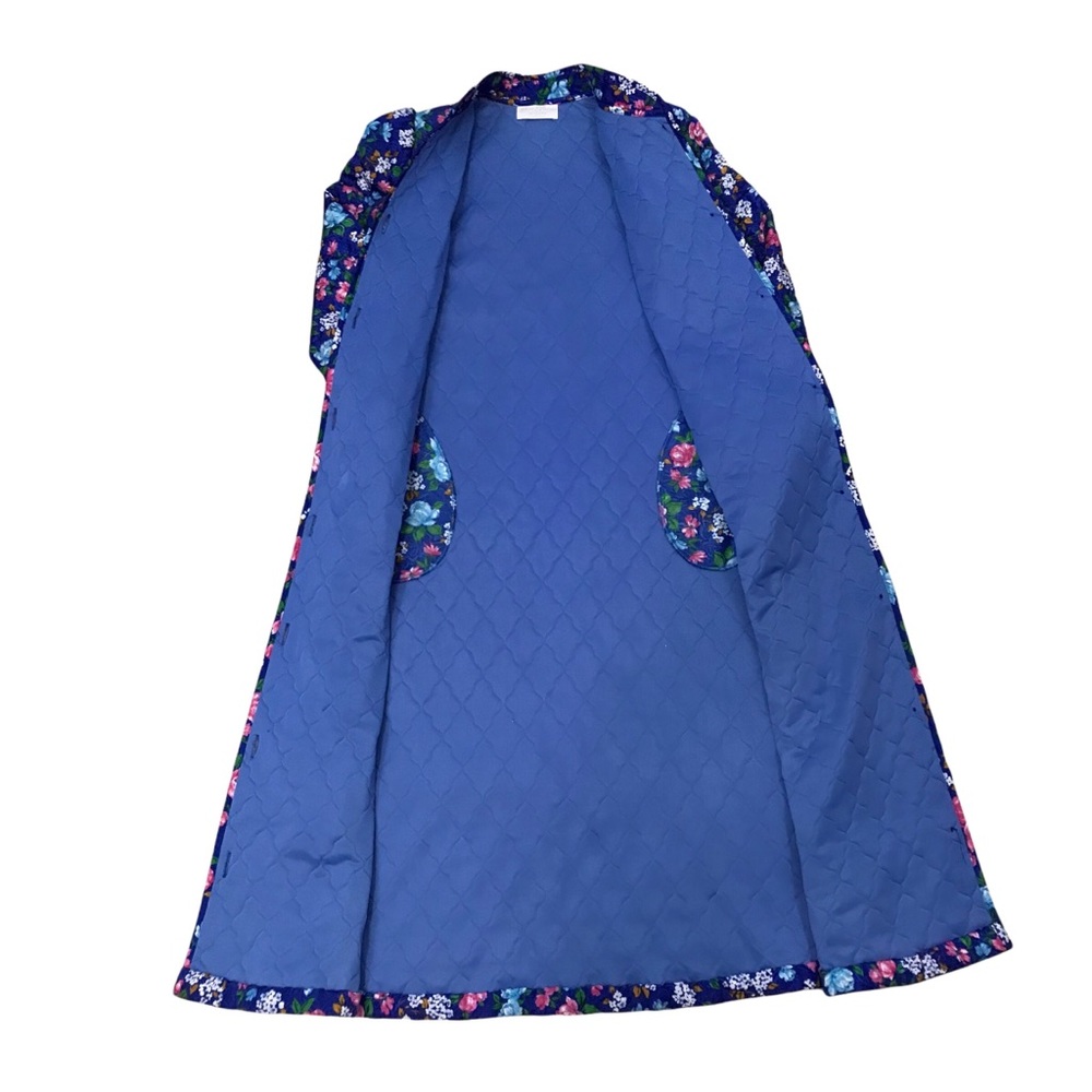 Miss Elaine S Blue Floral Long Quilted Robe Lounge Housecoat Pockets Button Up - Picture 7 of 10